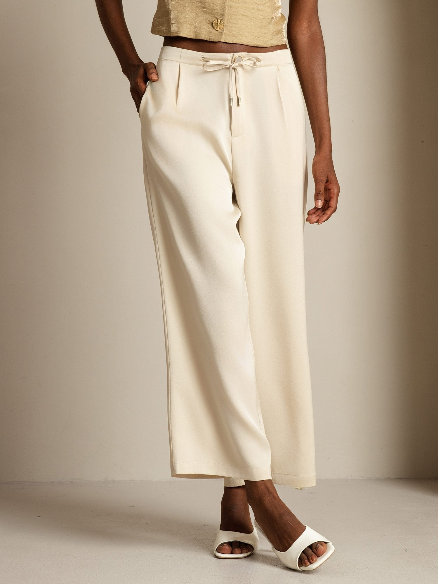 [Beige] SilkSilky-CA 19Momme Silk Womens Pants 003
