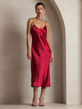 [Wine] SilkSilky-CA Spaghetti Strap V Neck Dress 004