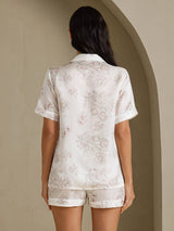 [Cream Floral] SilkSilky-CA Short Sleeve Notch Collar Women's Pajamas 002