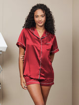 [Wine] SilkSilky-CA Short Sleeve Lapel Collar Women's Pajamas 001