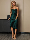 SilkSilky CA Pure Silk Sleeveless Cowl Neck Dress DarkGreen 001