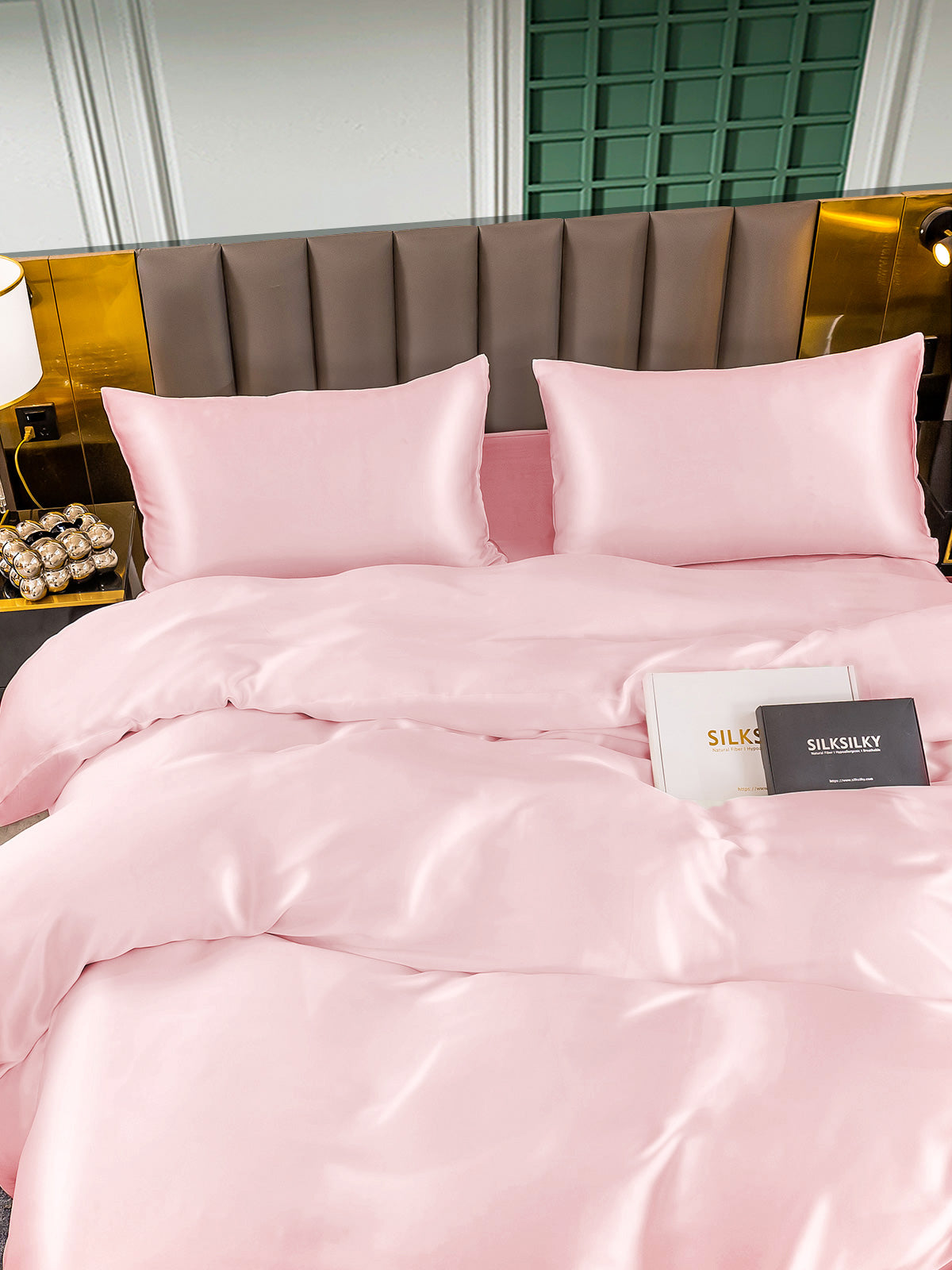 [Pink] SilkSilky-CA 25Momme Pure Silk Bedding Set 004