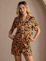 [Black Tiger] SilkSilky-CA Short Sleeve Lapel Collar Women's Pajamas 005