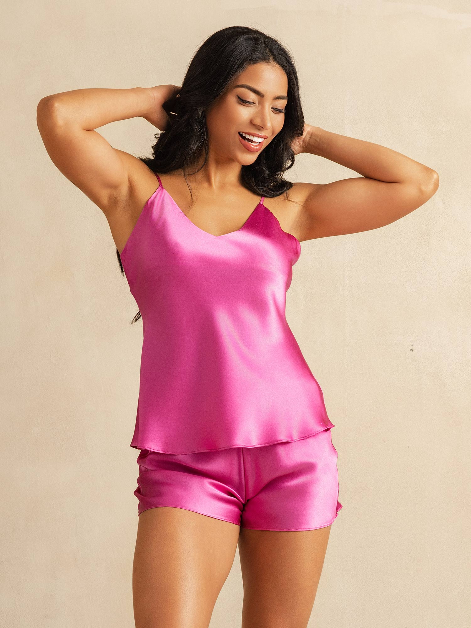 [Rose Red] SilkSilky-CA Pure Silk V Neck Camisole Set 003