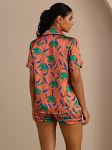 [Clay Elephant] SilkSilky-CA Short Sleeve Lapel Collar Women's Pajamas 002