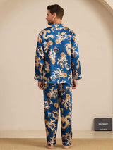 [Navy Dragon] SilkSilky-CA Long Sleeve Lapel Collar Men's Pajamas 002