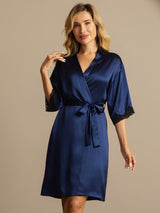 [Dark Blue] SilkSilky-CA Half Sleeve Women's Robe 004
