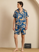 [Navy Dragon] SilkSilky-CA Short Sleeve Lapel Collar Men's Pajamas 007