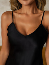 [Black] SilkSilky-CA Spaghetti Strap V Neck Nightgown 004