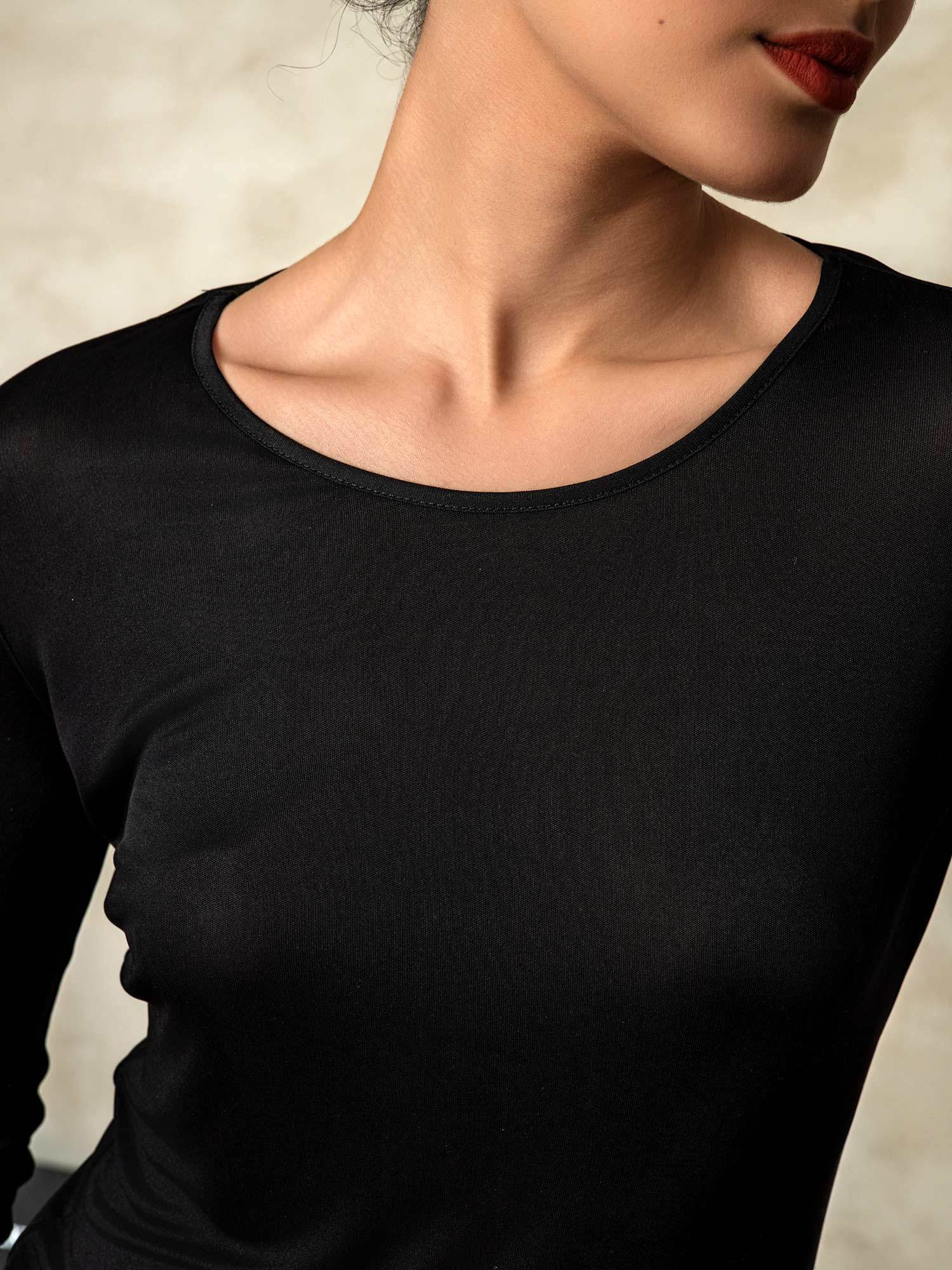 [Black] SilkSilky-CA Silk Knitted Round Neck Women's Pajamas 005