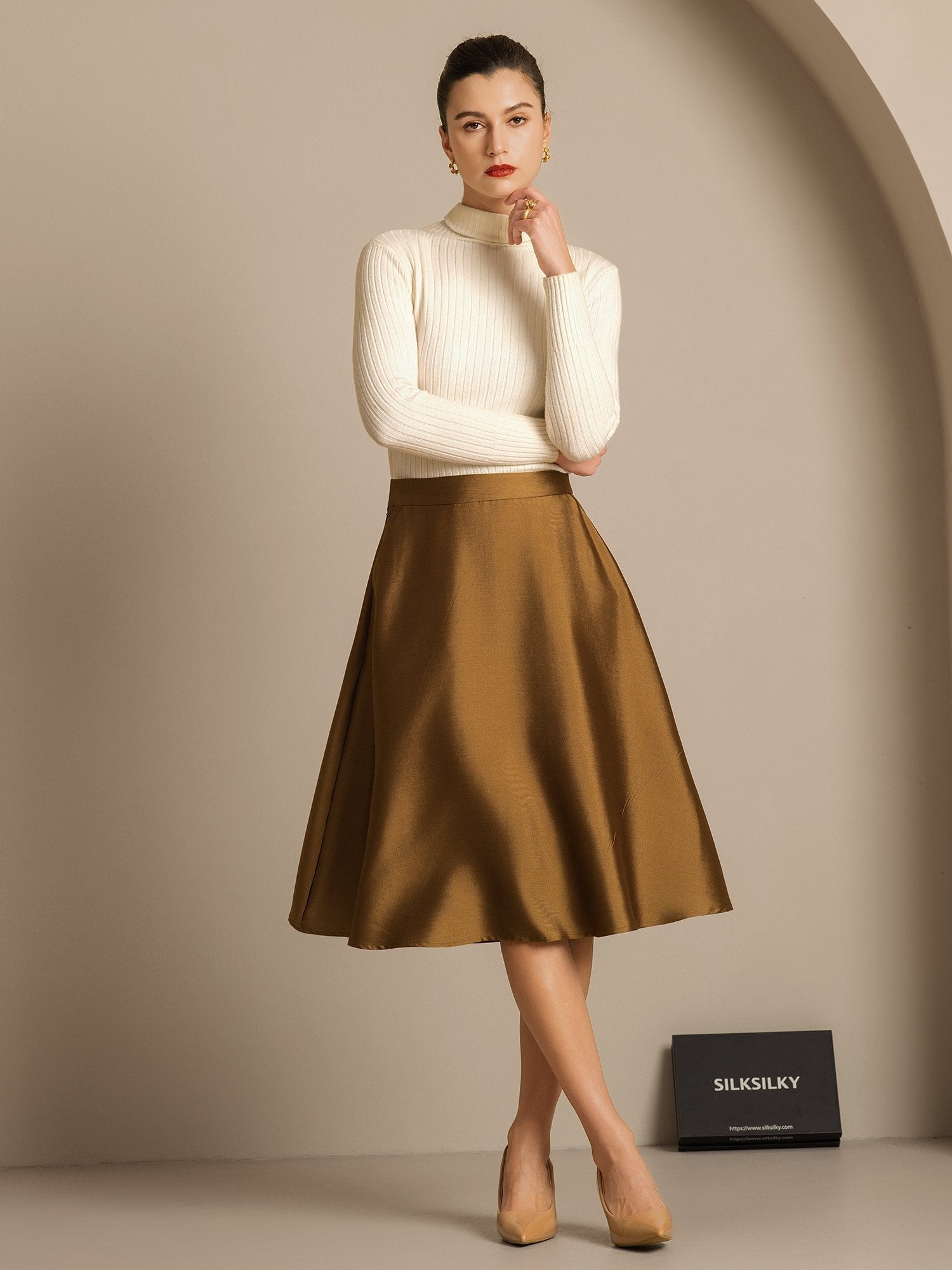[Bronze] SilkSilky-CA 32Momme Silk-Wool Blend Skirt 006