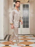 Pure Silk Printed Lapel Men‘s Pajama Set