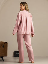 [Peach Skin] SilkSilky-CA 19Momme Machine-Washable Silk Long Sleeve Notch Collar Women's Pajamas 002