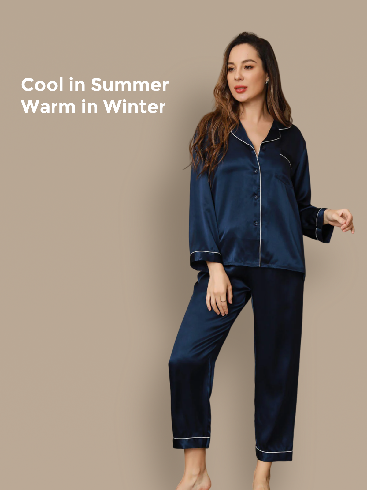 [Dark Blue] SilkSilky-CA Pure Silk Womens Pajamas 001