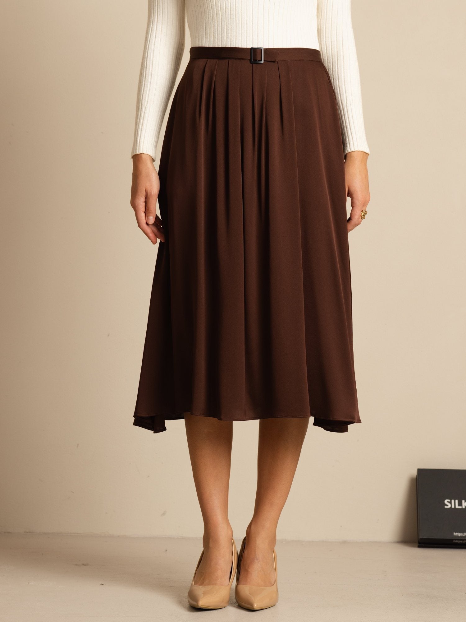 [Bitter Chocolate] SilkSilky-CA 19Momme Stretch Silk Double Georgette Skirt 003