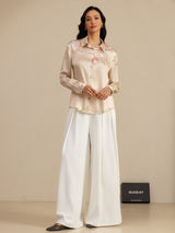 [Champagne] SilkSilky-CA Long Sleeve Lapel Collar Women's Shirt 008