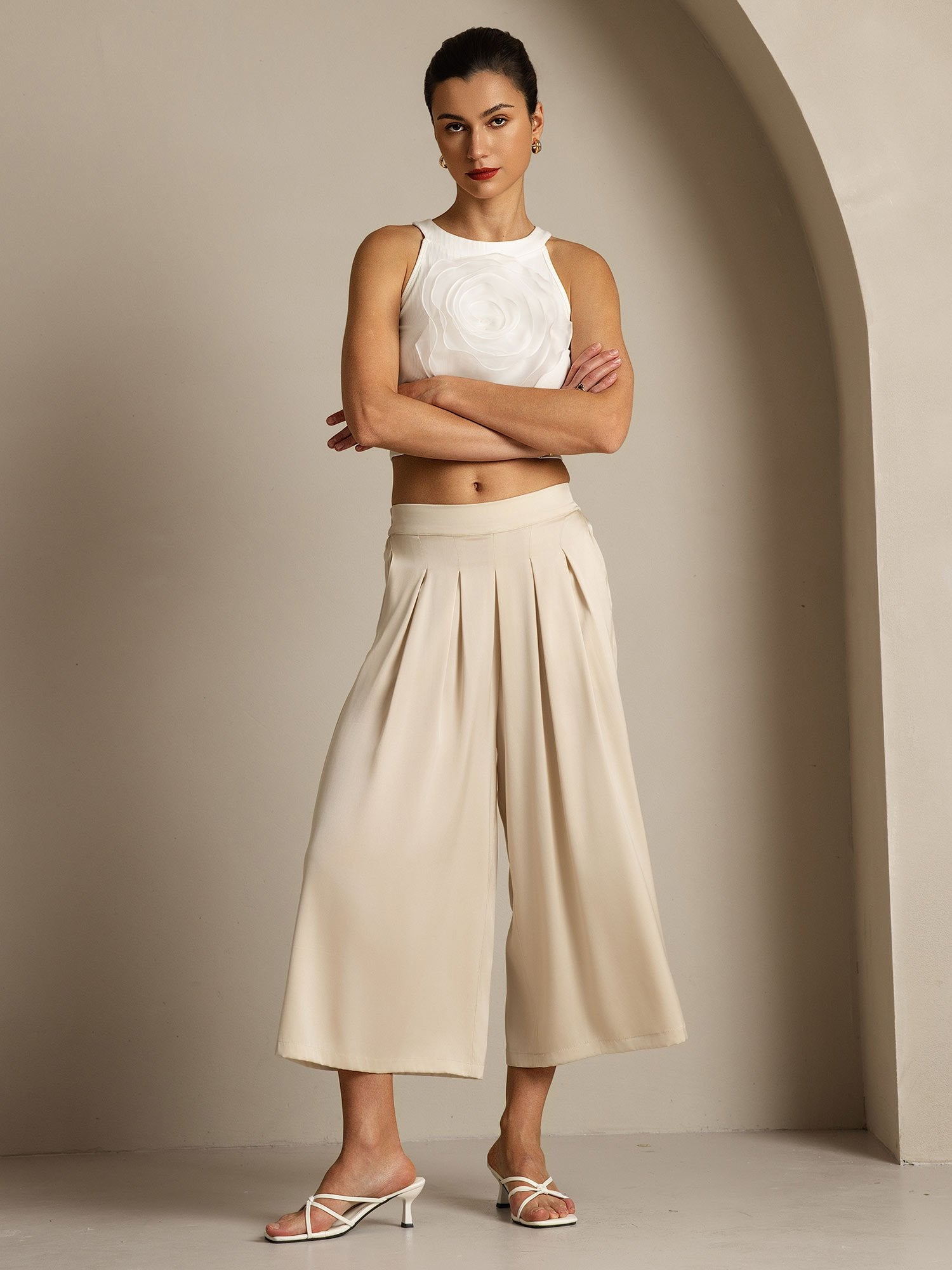 [Beige] SilkSilky-CA 19Momme Silk Womens Pants 008