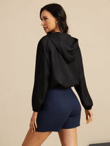 [Black] SilkSilky-CA 18Momme Silk Satin Surah Long Sleeve Stand Collar Women's Outerwear 002