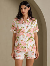 [White Peony] SilkSilky-CA Short Sleeve Notch Collar Women's Pajamas 004