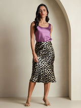 [Leopard] SilkSilky-CA 19Momme Pure Silk Skirt 001,
