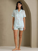 [Sky Floral] SilkSilky-CA Short Sleeve Notch Collar Women's Pajamas 007