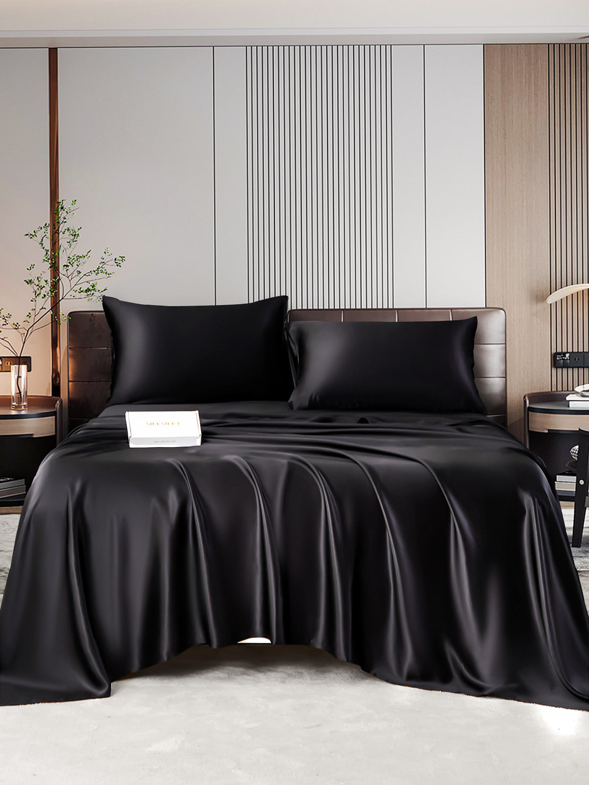 SilkSilky CA 22Momme Pure Silk Bedding Set Black 001