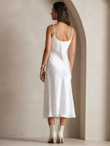 [White] SilkSilky-CA Spaghetti Strap V Neck Dress 002
