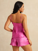 [Rose Red] SilkSilky-CA Spaghetti Strap V Neck Camisole Set 002