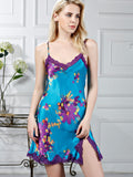 SilkSilky CA Pure Silk Sleeveless V Neck Nightgown Blue 003