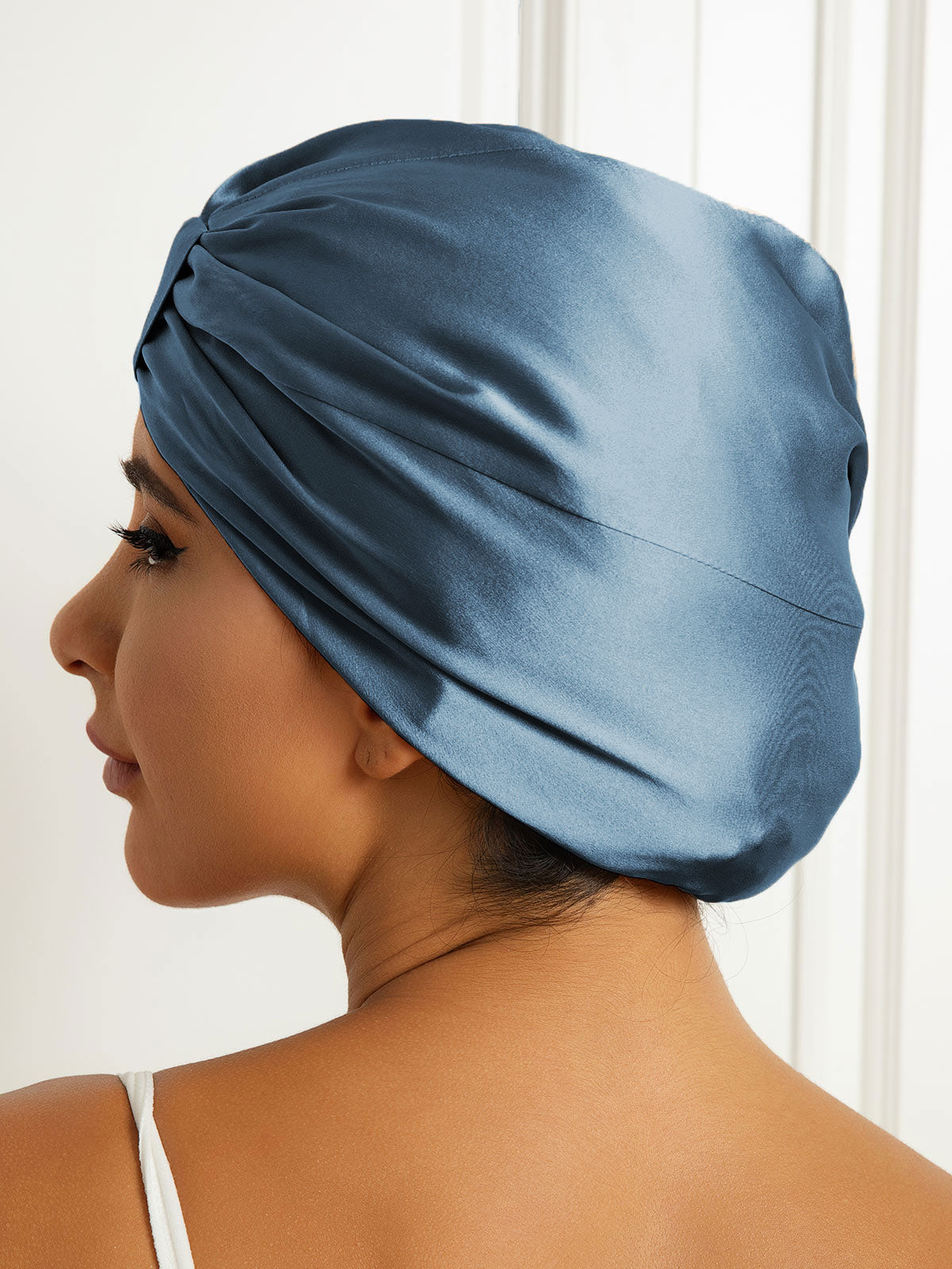 SilkSilky-CA Pure Silk Sleep Cap SteelBlue 004