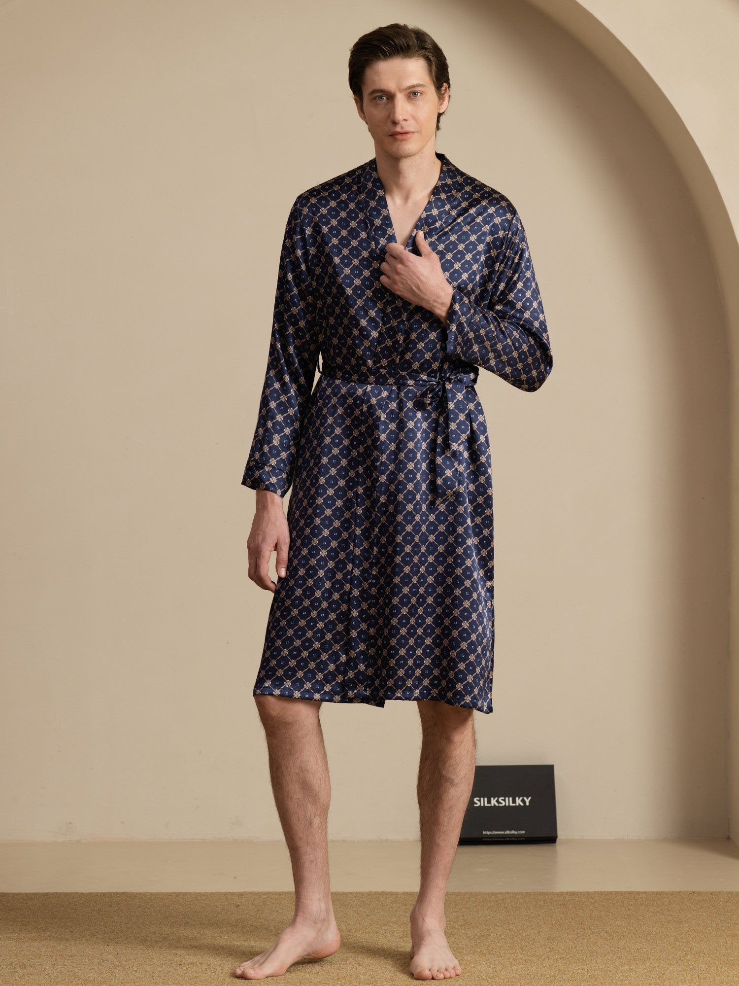 [Navy Chain] SilkSilky-CA Long Sleeve Men's Robe 002