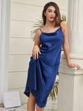 SilkSilky CA Silk Sleeveless Cowl Neck Dress DarkBlue 007