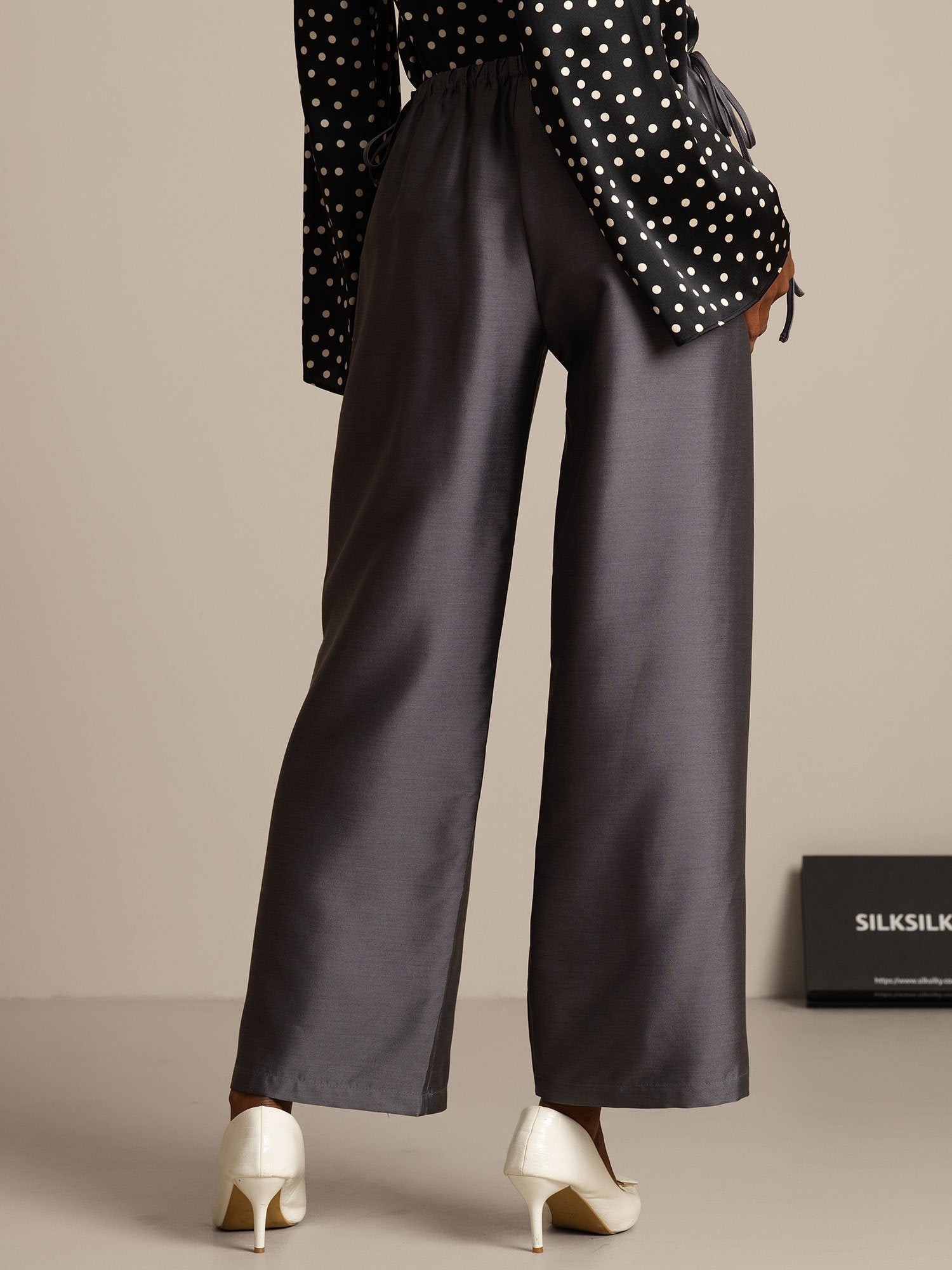 [Gray] SilkSilky-CA 32Momme Silk-Wool Blend Womens Pants 002,