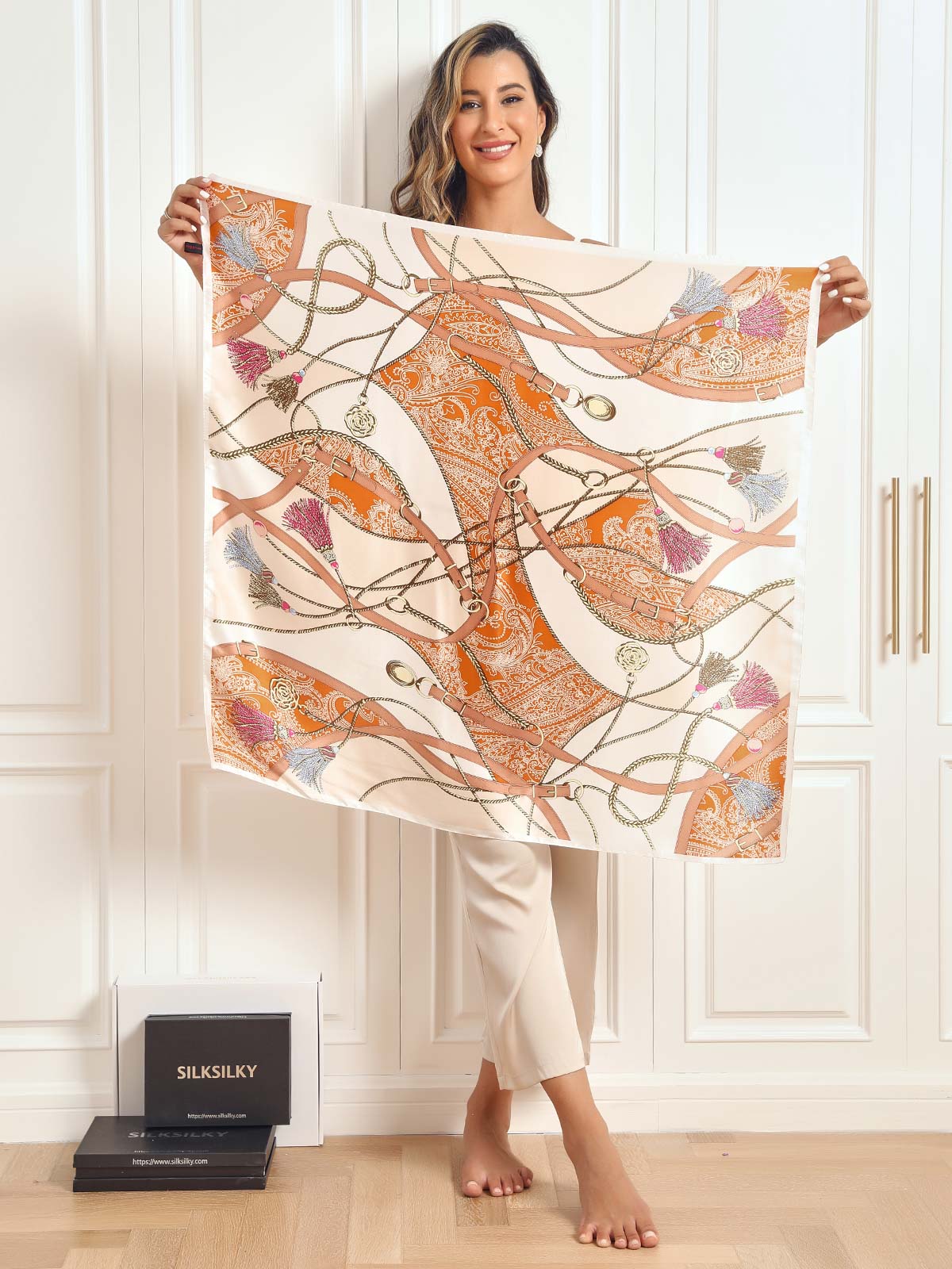 SilkSilky CA Pure Silk Scarf Orange 002