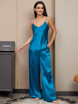 [Teal] SilkSilky-CA Spaghetti Strap V Neck Camisole Set 004