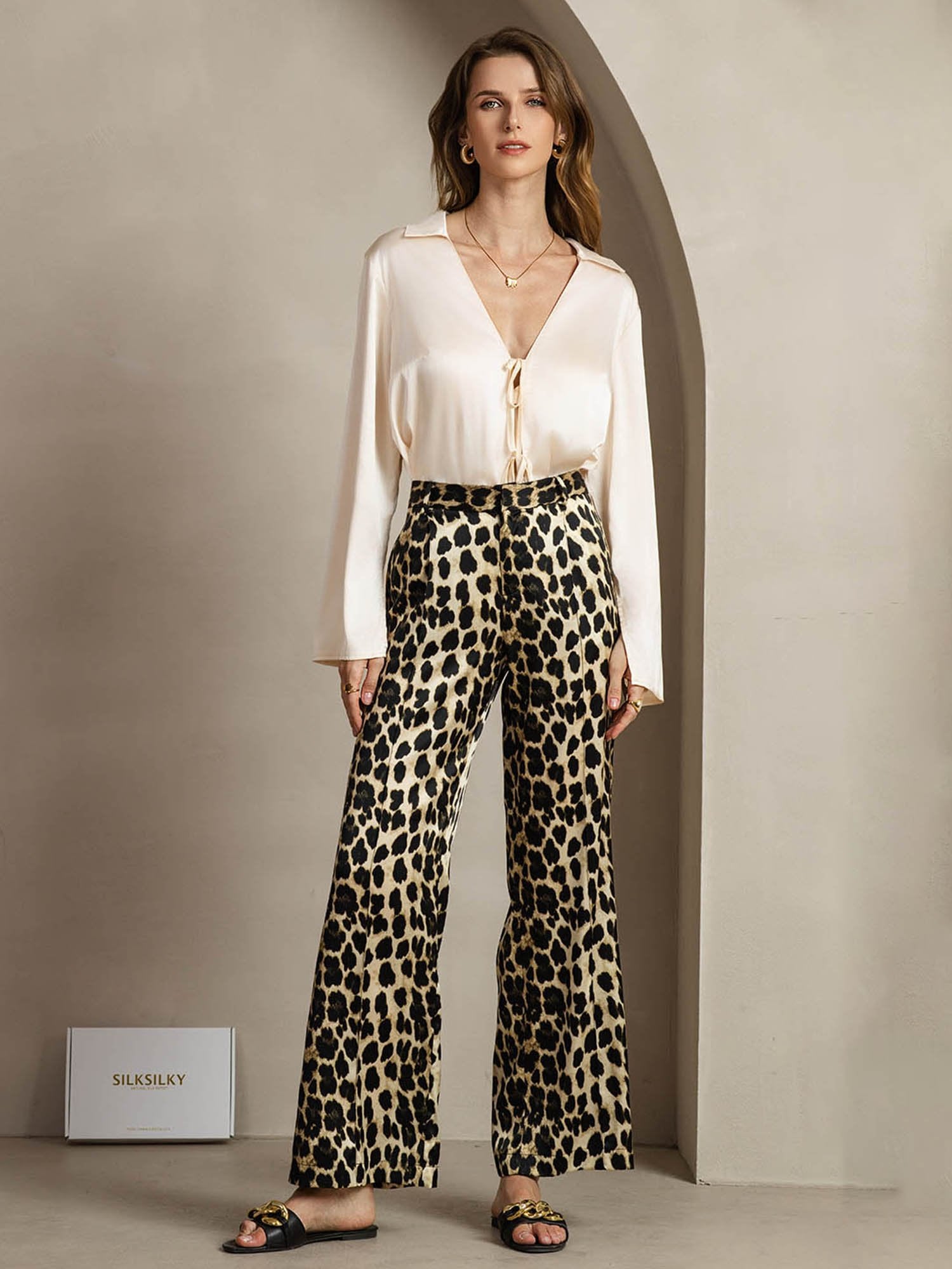 [Leopard] SilkSilky-CA 19Momme Silk Womens Pants 006