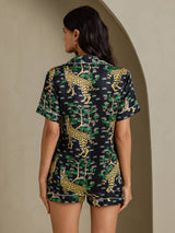 [Black Serval] SilkSilky-CA Short Sleeve Notch Collar Women's Pajamas 002
