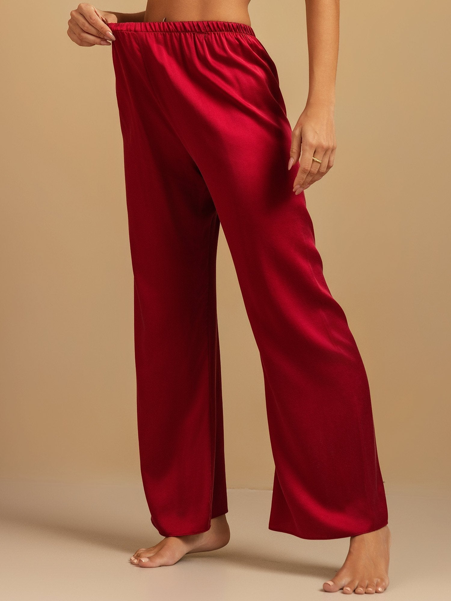 [Wine] SilkSilky-CA 19Momme Washable Silk Womens Sleep Bottoms 001,