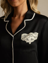 [Black] SilkSilky-CA Pure Silk Lapel Collar Nightshirt 004