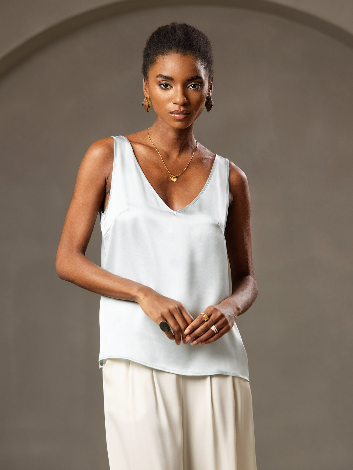 [Light Blue] SilkSilky-CA 19Momme Silk V Neck Camisole 006