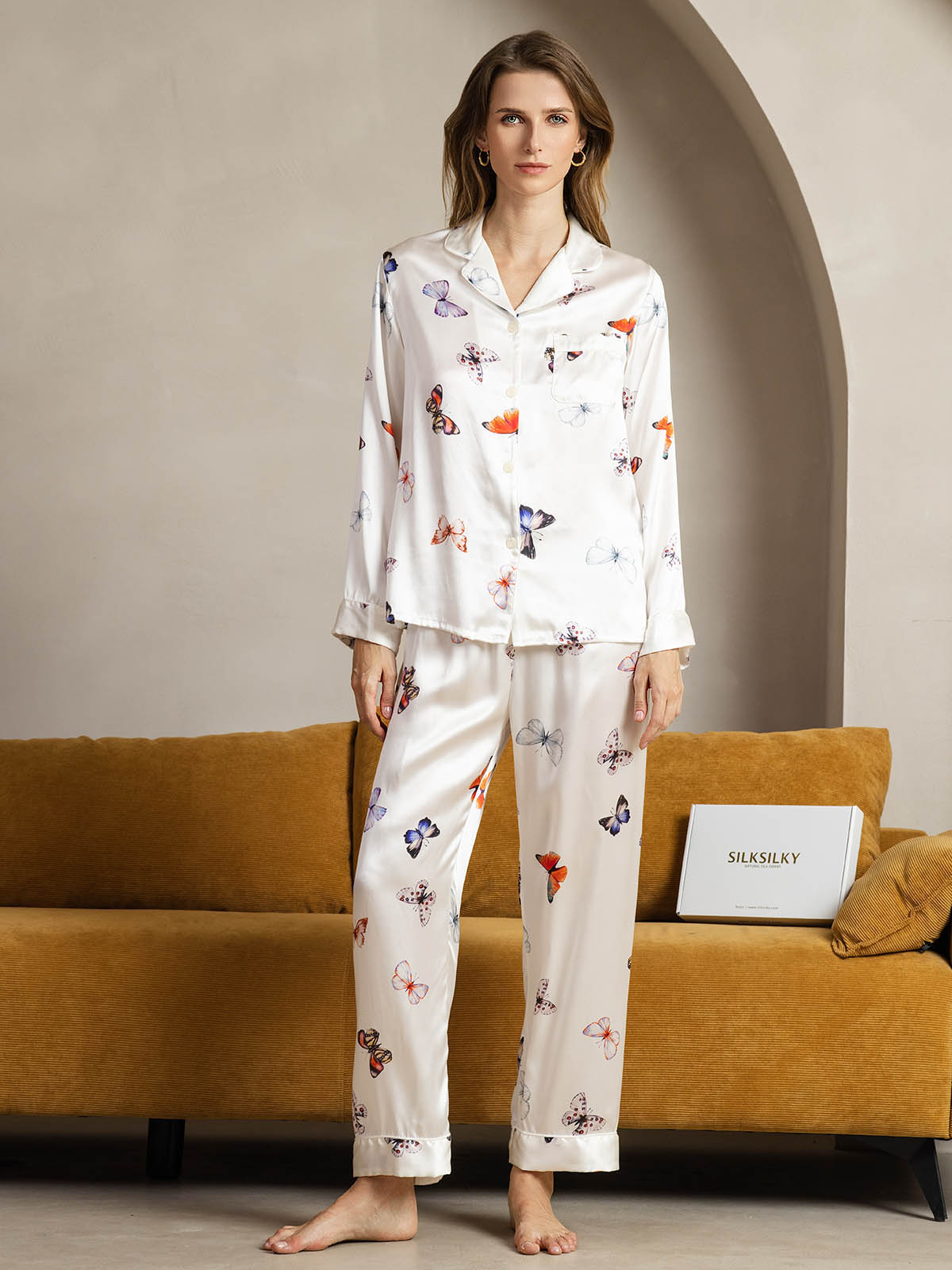 [White Butterfly] SilkSilky-CA Pure Silk Womens Pajamas 001
