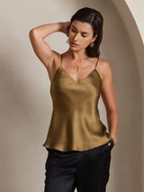 [Coffee] SilkSilky-CA Spaghetti Strap V Neck Camisole 001
