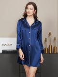 SilkSilky CA Pure Silk Long Sleeve Lapel Nightshirt DarkBlue 002