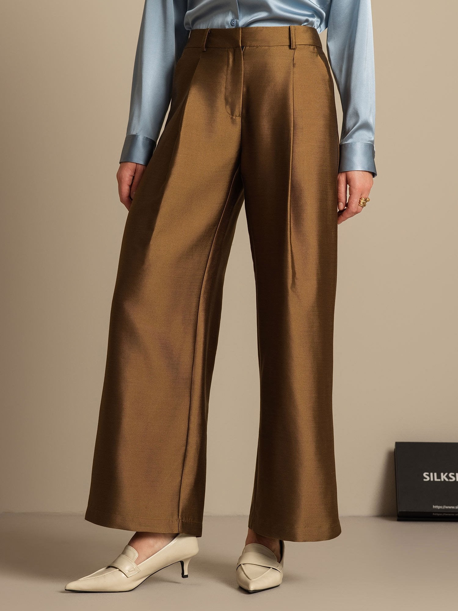[Bronze] SilkSilky-CA 32Momme Silk-Wool Blend Womens Pants 005,