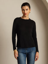 [Black] SilkSilky-CA 100% Silk Jersey Long Sleeve Crew Neck Women's T-Shirt 005