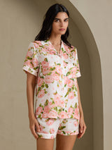[White Peony] SilkSilky-CA Short Sleeve Notch Collar Women's Pajamas 003