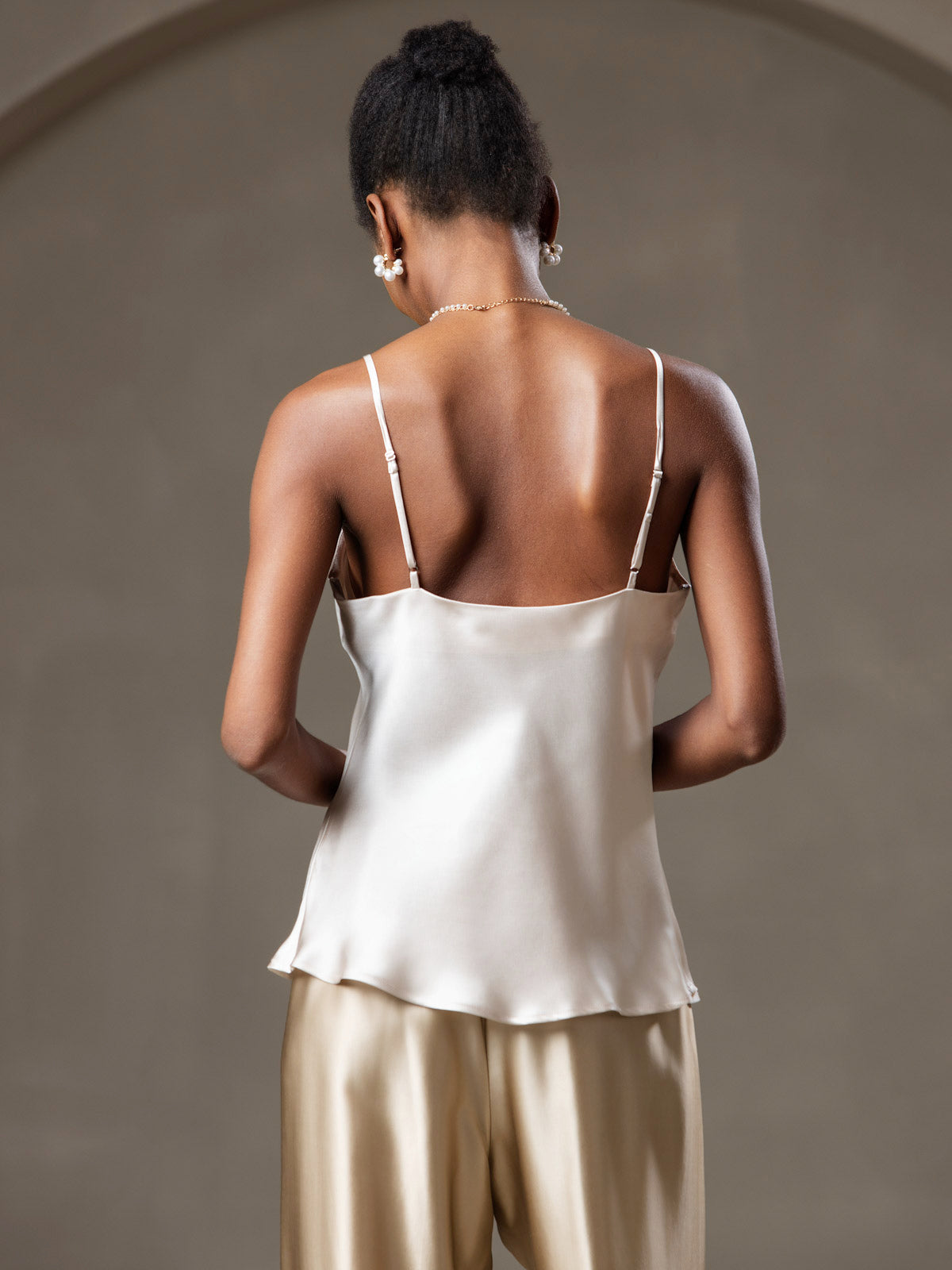 [Beige] SilkSilky-CA Pure Silk V Neck Camisole 002
