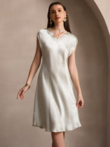 [Light Green] SilkSilky-CA Cap Sleeve V Neck Nightgown 004