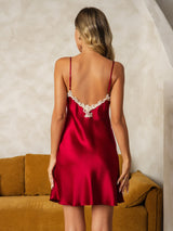 [Wine] SilkSilky-CA Spaghetti Strap V Neck Nightgown 003