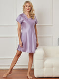 SilkSilky CA Pure Silk Short Sleeve Sweetheart Neck Nightgown Purple 003